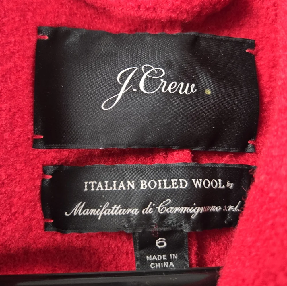 J.Crew Daphne Italian Boiled‎ Wool Red Double Breasted Unlined Coat Women Size 6